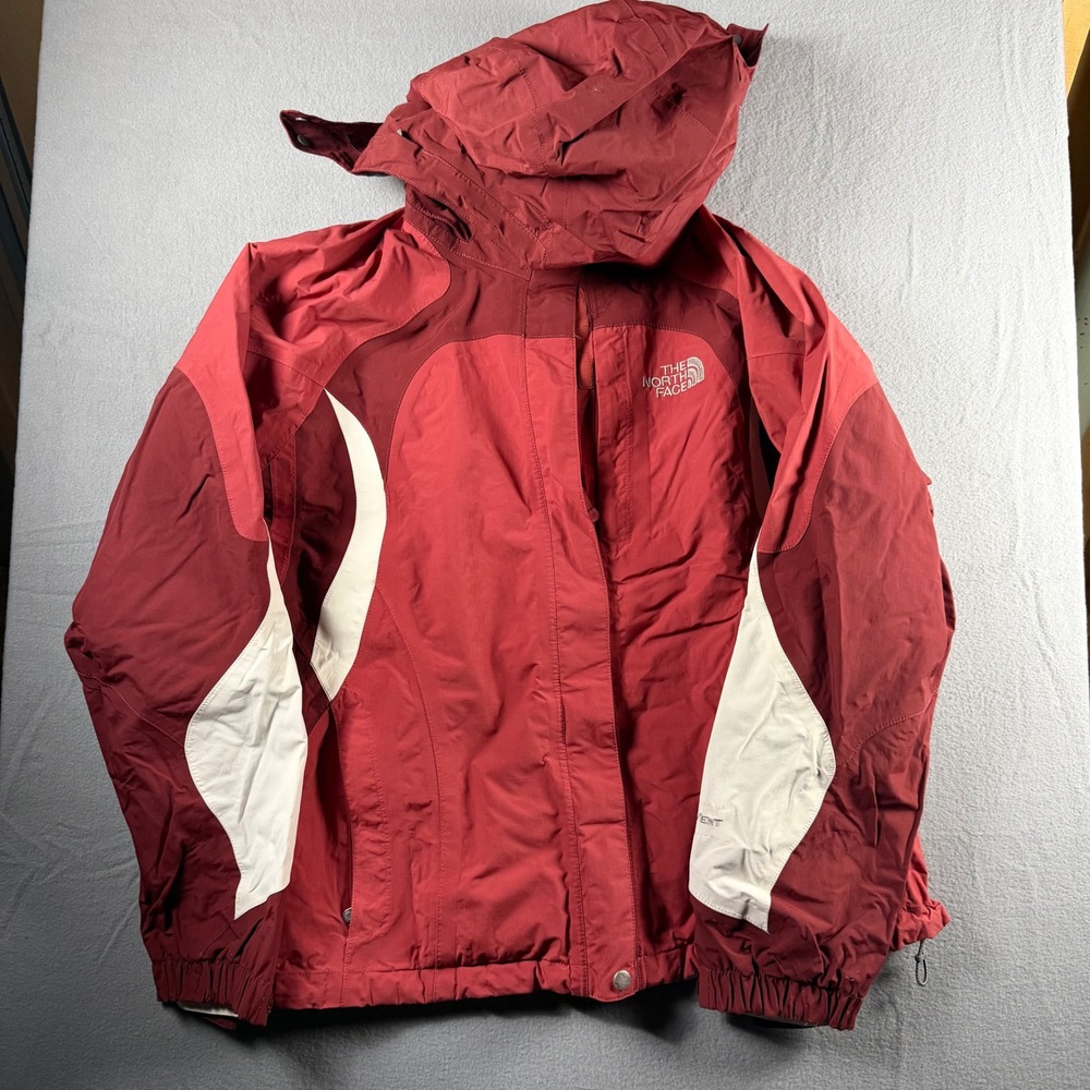 The North Face Womens L HyVent Rain Jacket Red Colorblock Hooded Shell